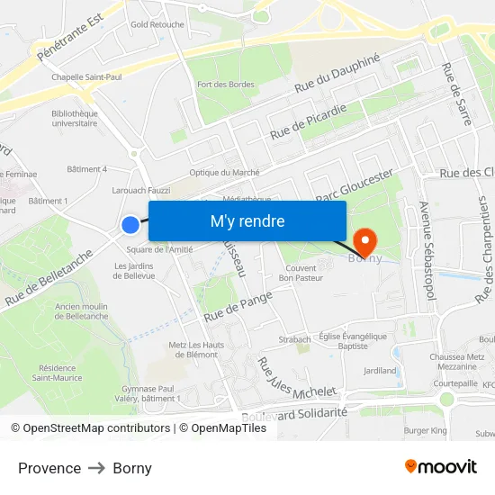 Provence to Borny map