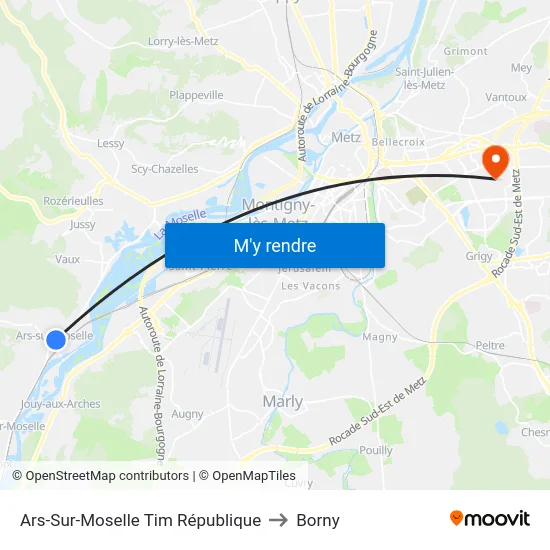 Ars-Sur-Moselle Tim République to Borny map