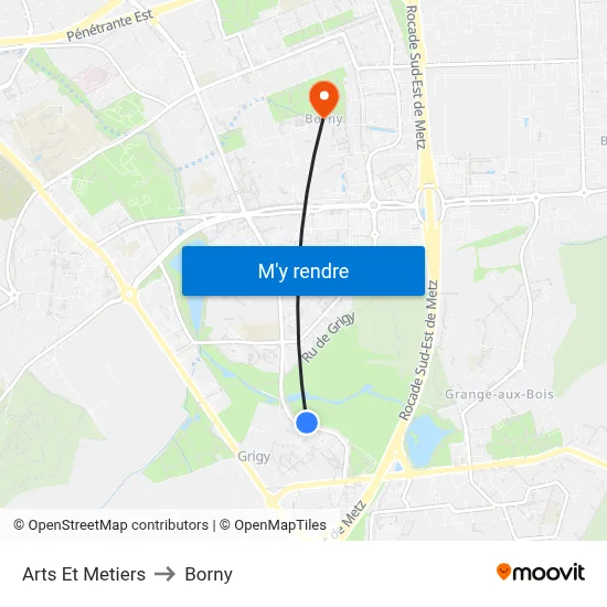 Arts Et Metiers to Borny map
