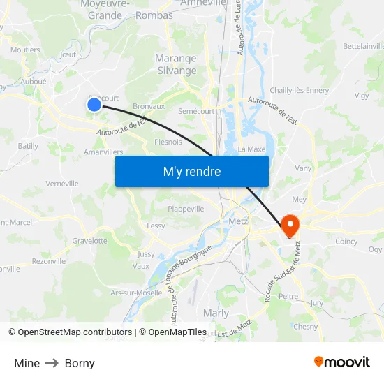 Mine to Borny map