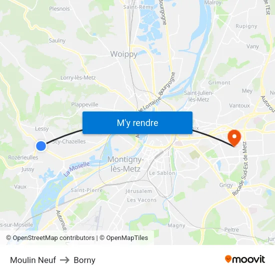 Moulin Neuf to Borny map