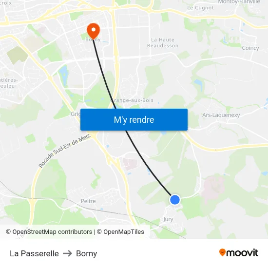 La Passerelle to Borny map