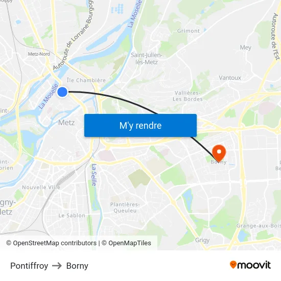 Pontiffroy to Borny map