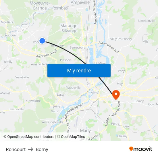 Roncourt to Borny map