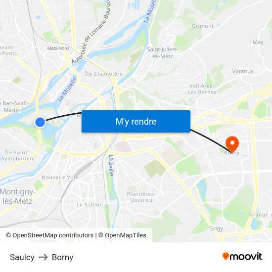 Saulcy to Borny map