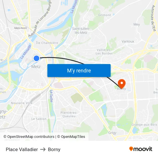Place Valladier to Borny map