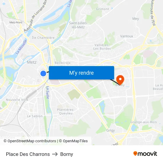 Place Des Charrons to Borny map