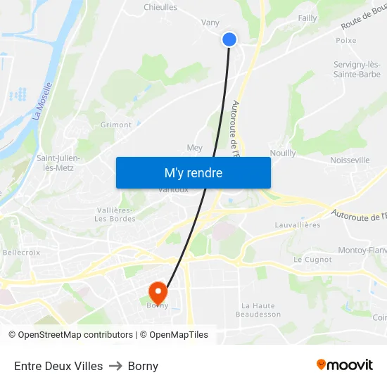 Entre Deux Villes to Borny map