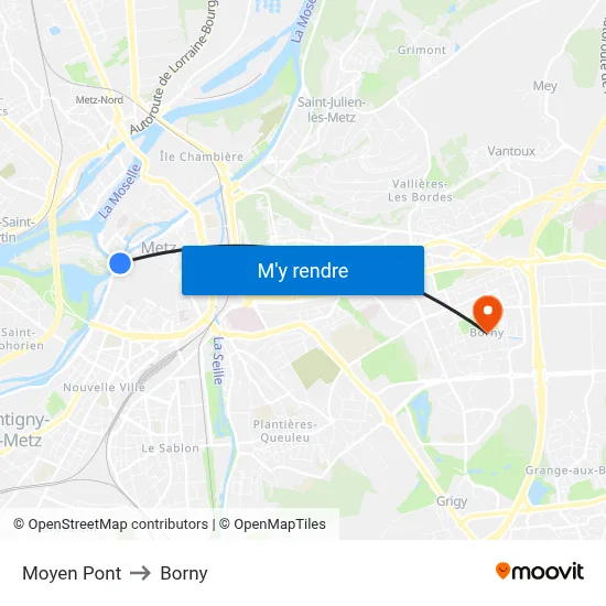 Moyen Pont to Borny map