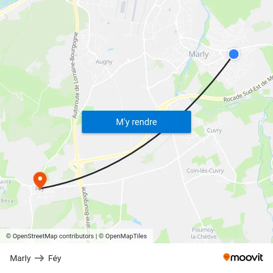 Marly to Féy map