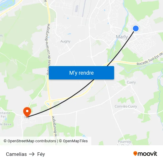 Camelias to Féy map