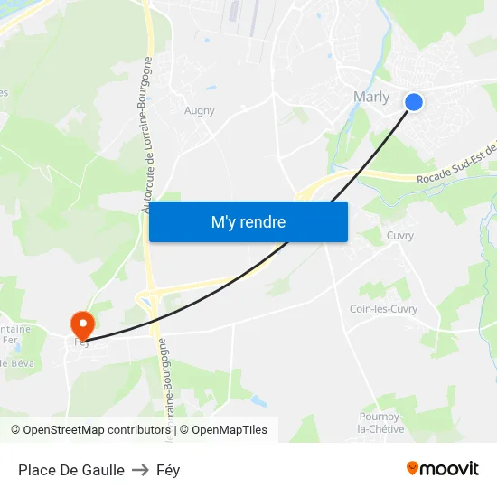Place De Gaulle to Féy map