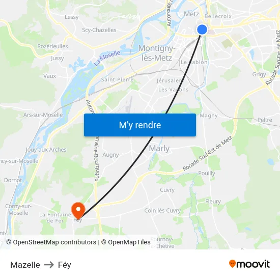 Mazelle to Féy map