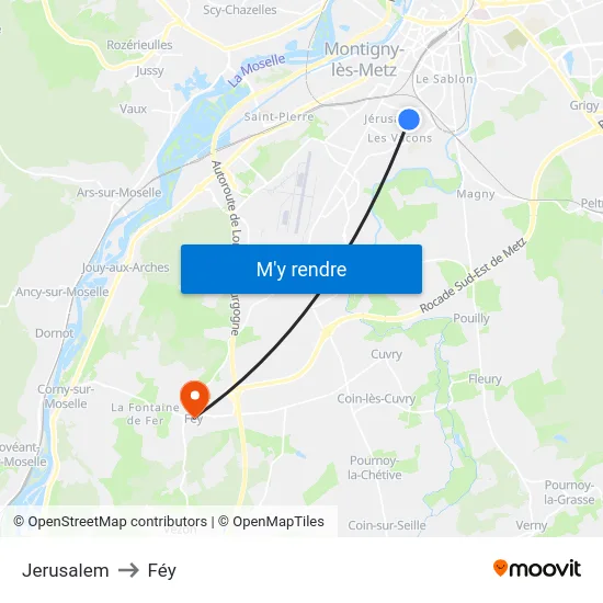Jerusalem to Féy map