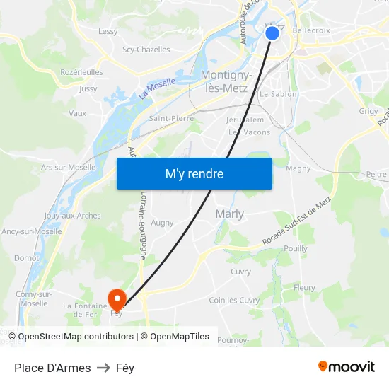 Place D'Armes to Féy map
