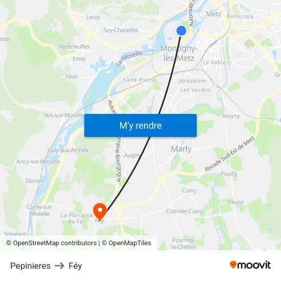 Pepinieres to Féy map