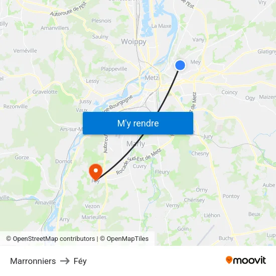 Marronniers to Féy map