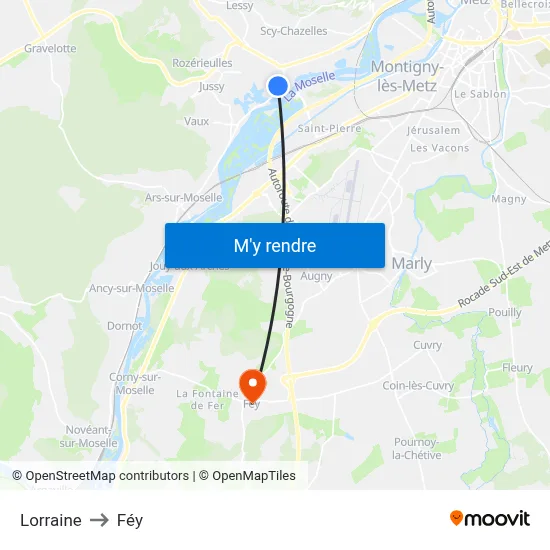Lorraine to Féy map