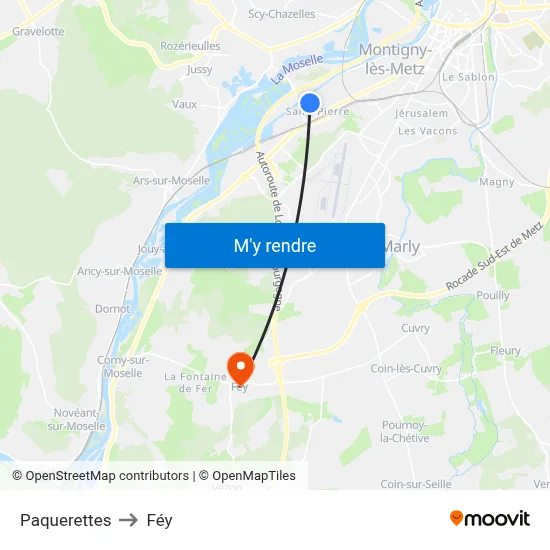 Paquerettes to Féy map