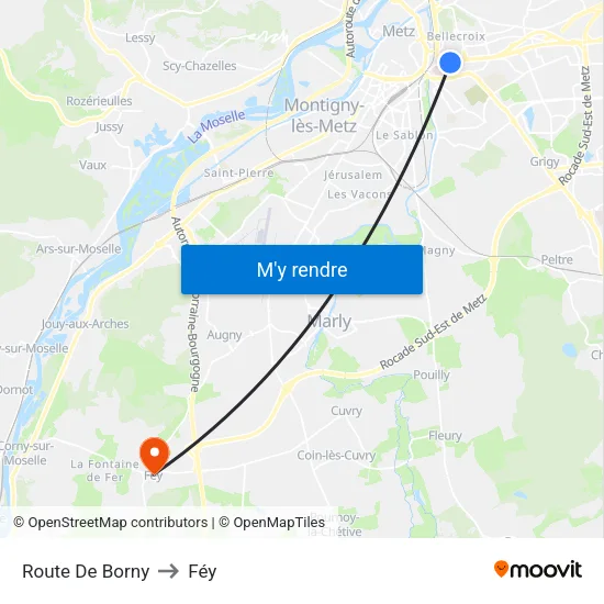 Route De Borny to Féy map