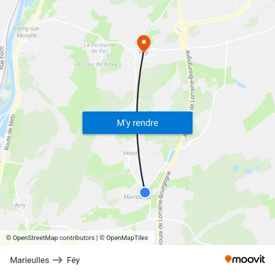 Marieulles to Féy map