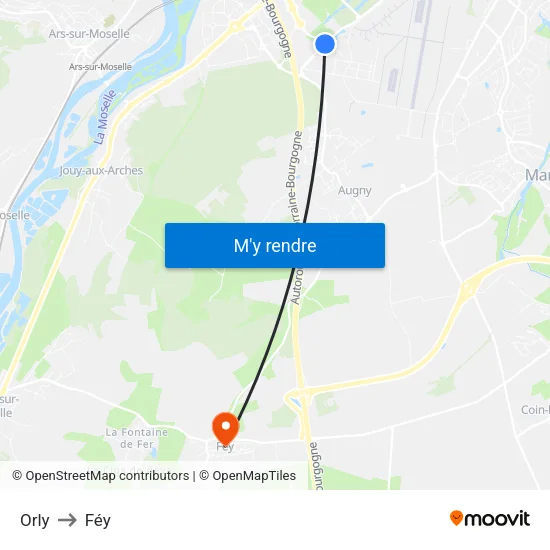 Orly to Féy map