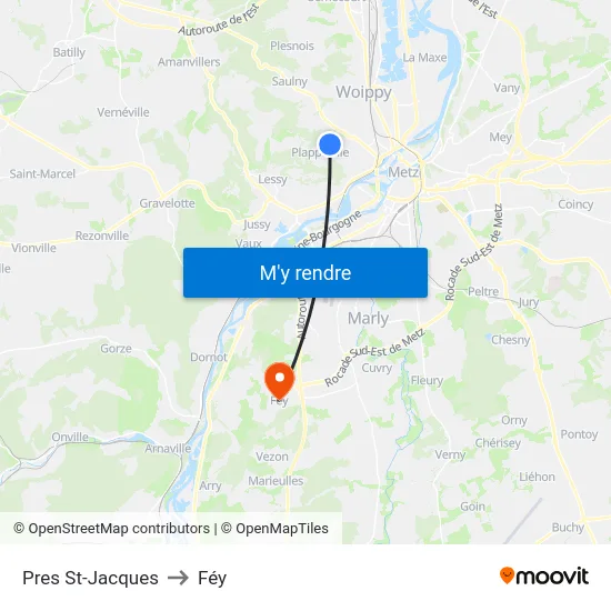 Pres St-Jacques to Féy map