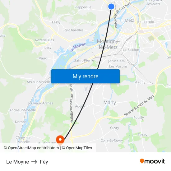 Le Moyne to Féy map