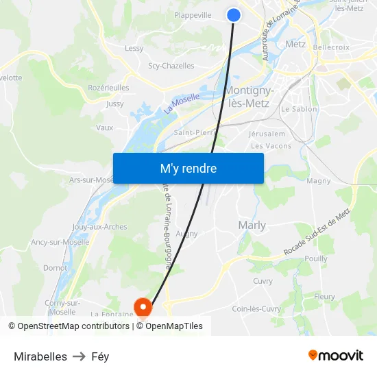 Mirabelles to Féy map