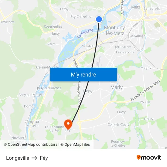 Longeville to Féy map