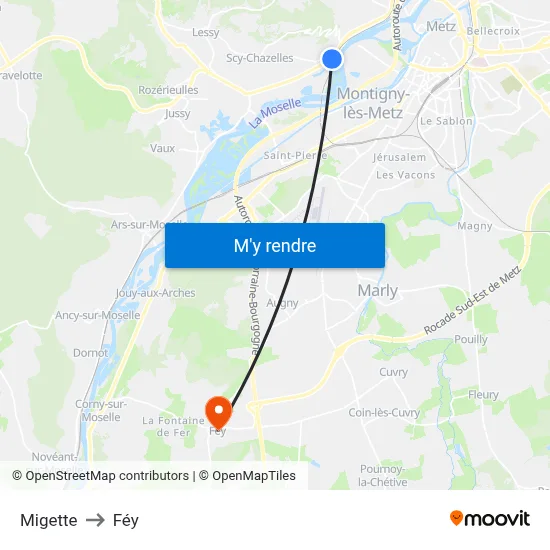 Migette to Féy map