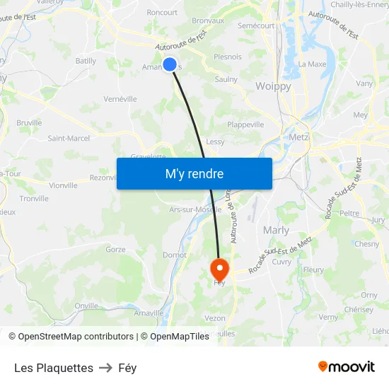 Les Plaquettes to Féy map