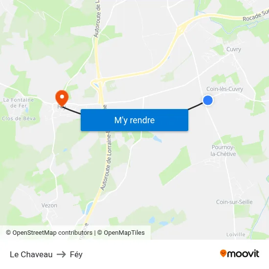 Le Chaveau to Féy map