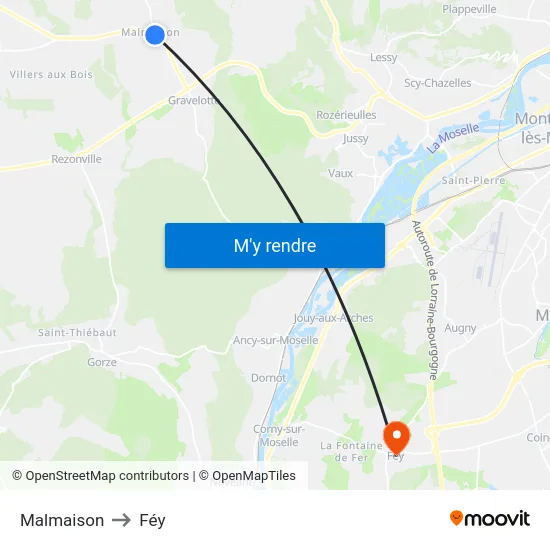 Malmaison to Féy map