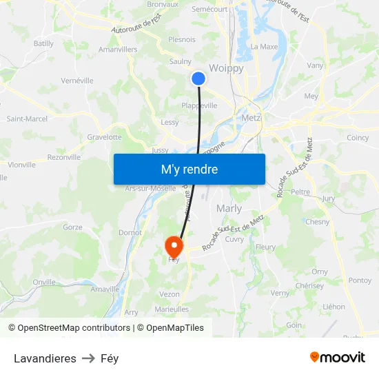 Lavandieres to Féy map