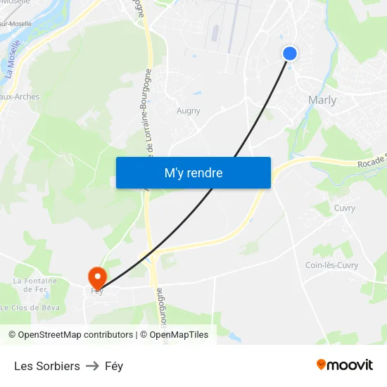 Les Sorbiers to Féy map
