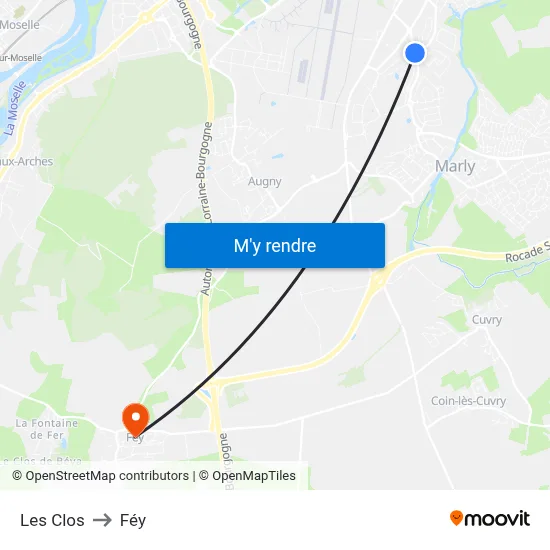 Les Clos to Féy map