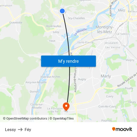 Lessy to Féy map