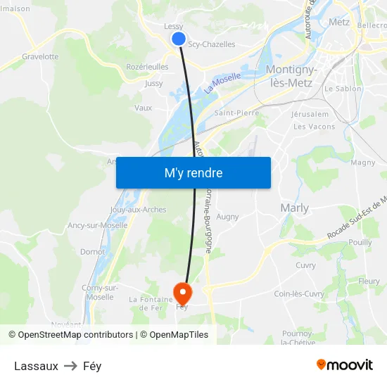 Lassaux to Féy map