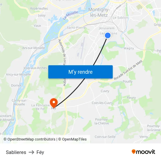 Sablieres to Féy map
