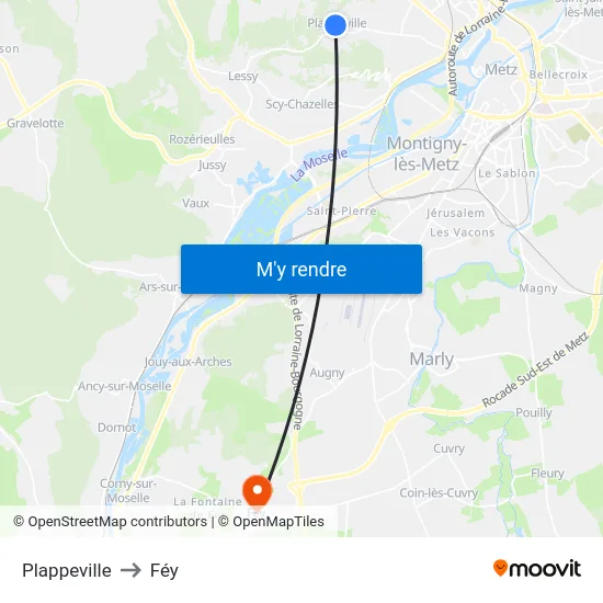 Plappeville to Féy map
