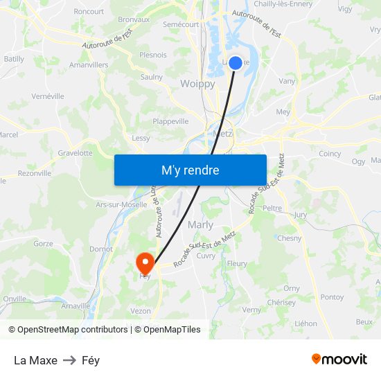 La Maxe to Féy map