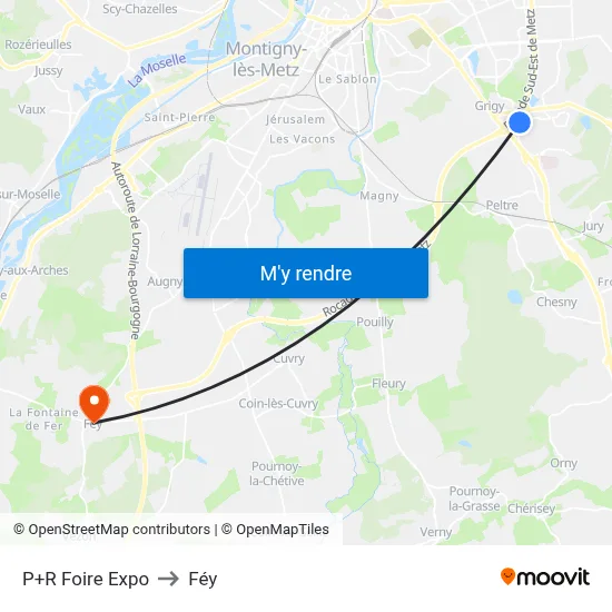 P+R Foire Expo to Féy map