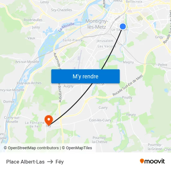 Place Albert-Las to Féy map