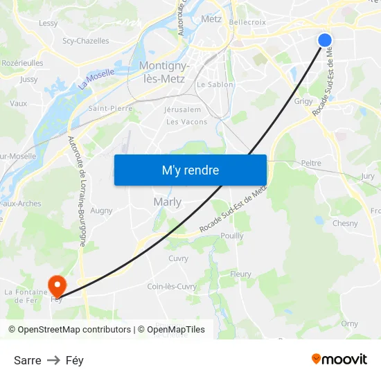 Sarre to Féy map