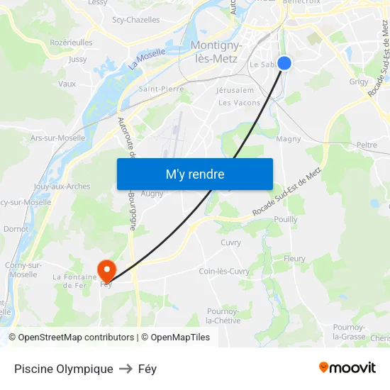 Piscine Olympique to Féy map