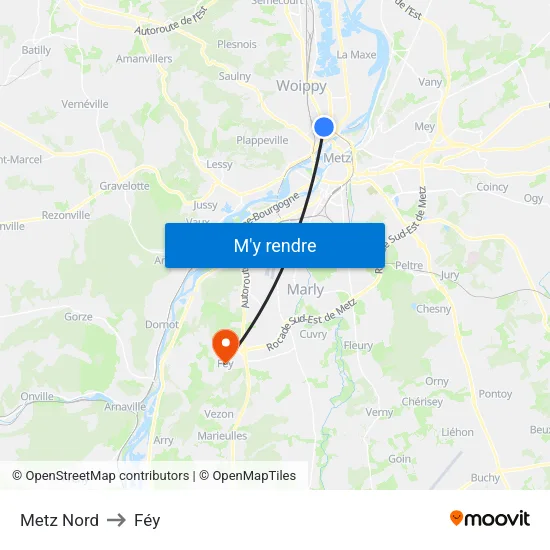 Metz Nord to Féy map