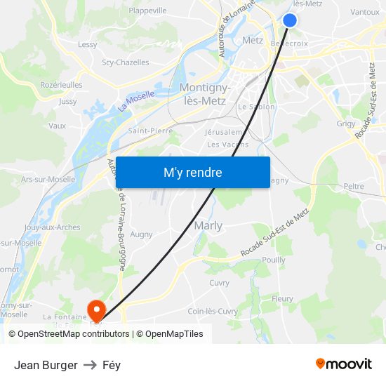 Jean Burger to Féy map