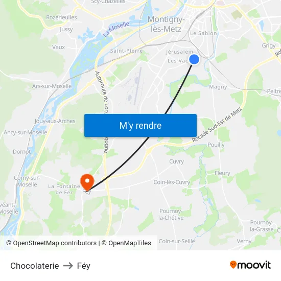 Chocolaterie to Féy map