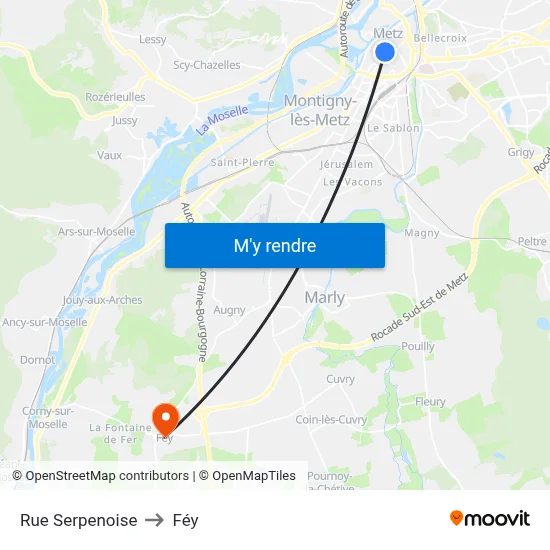 Rue Serpenoise to Féy map